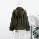Women's Casual Hooded Short Trench Coat Lapel Single-Breasted Full Sleeve Loose Jacket Autumn 2025 Street All-match Outerwear
