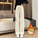 Winter Female Classic Designer Pants Girls Fleece Thermal High Waist Pants Lady Korean Snow Warm Straight Leg Plush Trousers