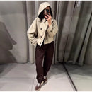 Women's Casual Hooded Short Trench Coat Lapel Single-Breasted Full Sleeve Loose Jacket Autumn 2025 Street All-match Outerwear