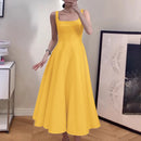 ZANZEA Women Sleeveless Tank Dress Vintage Solid A-line Dresses 2024 Summer Holiday Waisted Robe Casual Square Collar Midi Robe