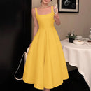 ZANZEA Women Sleeveless Tank Dress Vintage Solid A-line Dresses 2024 Summer Holiday Waisted Robe Casual Square Collar Midi Robe