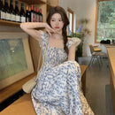 Summer Fresh French Style Sleeveless Dress Soft Backless Slim Fit High Waist Appears Slim Long Dress Women