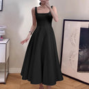 ZANZEA Women Sleeveless Tank Dress Vintage Solid A-line Dresses 2024 Summer Holiday Waisted Robe Casual Square Collar Midi Robe