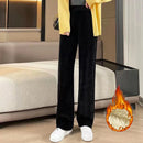 Winter Female Classic Designer Pants Girls Fleece Thermal High Waist Pants Lady Korean Snow Warm Straight Leg Plush Trousers