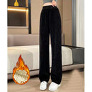 Winter Female Classic Designer Pants Girls Fleece Thermal High Waist Pants Lady Korean Snow Warm Straight Leg Plush Trousers