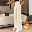 Winter Female Classic Designer Pants Girls Fleece Thermal High Waist Pants Lady Korean Snow Warm Straight Leg Plush Trousers