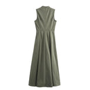 MUJER Zipper Long Dress Woman Pleated Sleeveless Bodycon Dress Summer Elegant Party Dresses For Women 2025 New Midi Dresses