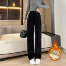 Winter Female Classic Designer Pants Girls Fleece Thermal High Waist Pants Lady Korean Snow Warm Straight Leg Plush Trousers
