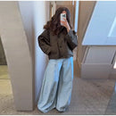 Women's Casual Hooded Short Trench Coat Lapel Single-Breasted Full Sleeve Loose Jacket Autumn 2025 Street All-match Outerwear