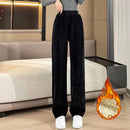 Winter Female Classic Designer Pants Girls Fleece Thermal High Waist Pants Lady Korean Snow Warm Straight Leg Plush Trousers