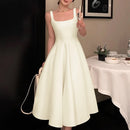 ZANZEA Women Sleeveless Tank Dress Vintage Solid A-line Dresses 2024 Summer Holiday Waisted Robe Casual Square Collar Midi Robe