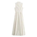 MUJER Zipper Long Dress Woman Pleated Sleeveless Bodycon Dress Summer Elegant Party Dresses For Women 2025 New Midi Dresses