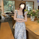 Summer Fresh French Style Sleeveless Dress Soft Backless Slim Fit High Waist Appears Slim Long Dress Women