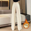 Winter Female Classic Designer Pants Girls Fleece Thermal High Waist Pants Lady Korean Snow Warm Straight Leg Plush Trousers