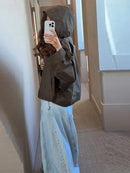 Women's Casual Hooded Short Trench Coat Lapel Single-Breasted Full Sleeve Loose Jacket Autumn 2025 Street All-match Outerwear