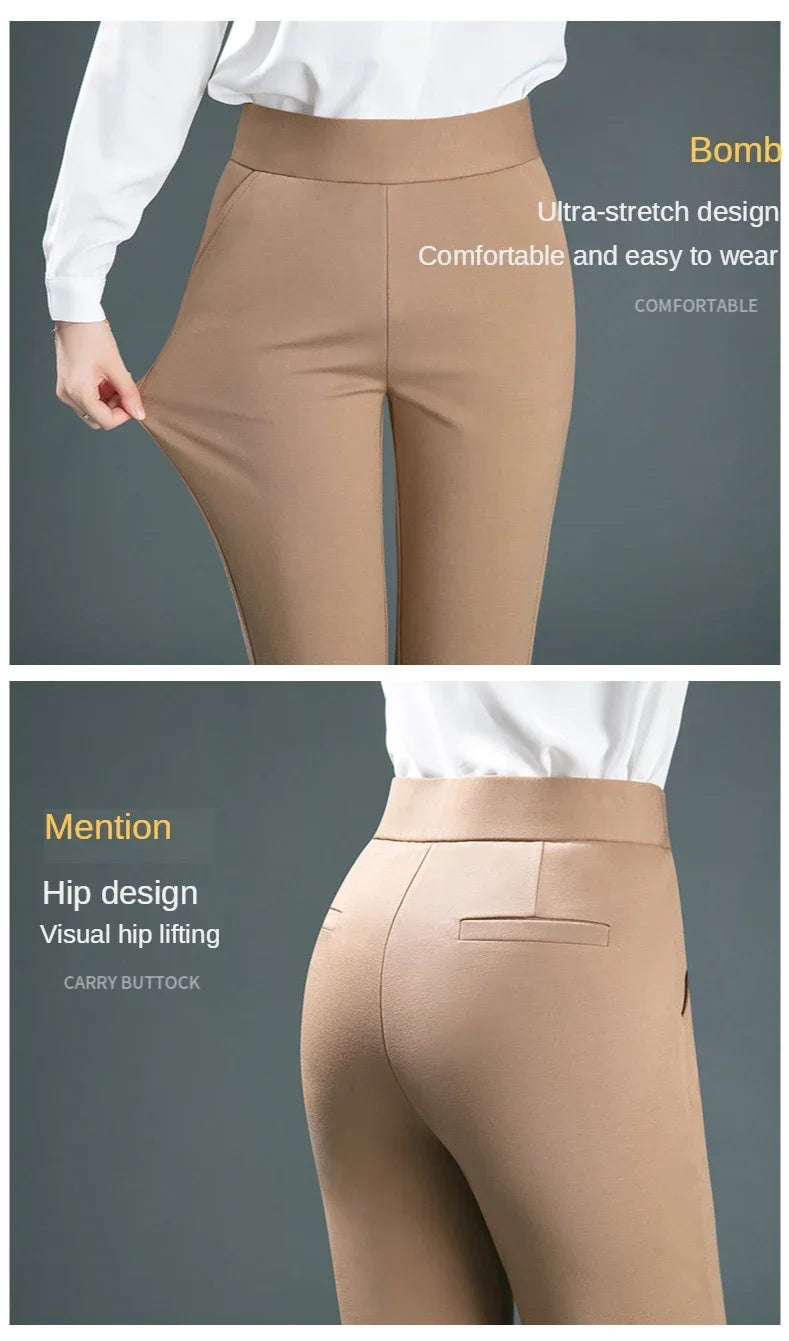 Ladies Casual Leggings Elastic High Waist Work Pants Fat Man Trousers Spring Summer Commuter Dress Trousers Straight Pants