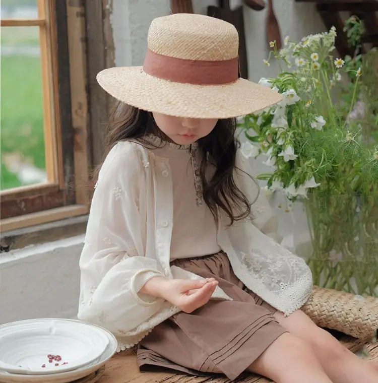 Coat Kid Girl 2025 Summer New Thin Sun-protective Clothing Floral Embroidered Cardigan Sweet Fashion Pastorale Casual