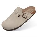 Comwarm Fashion Women's Suede Mules Slippers Men Clogs Cork Insole Sandals With Arch Support Outdoor Beach Slides Home Shoes