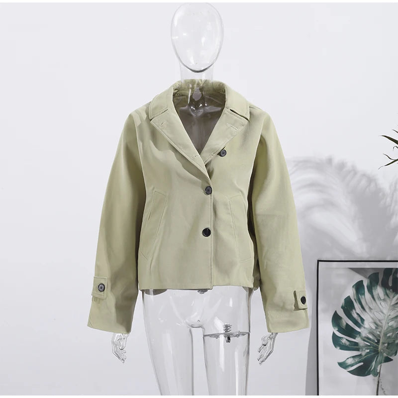 Women's Casual Hooded Short Trench Coat Lapel Single-Breasted Full Sleeve Loose Jacket Autumn 2025 Street All-match Outerwear