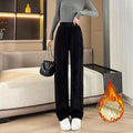 Winter Female Classic Designer Pants Girls Fleece Thermal High Waist Pants Lady Korean Snow Warm Straight Leg Plush Trousers